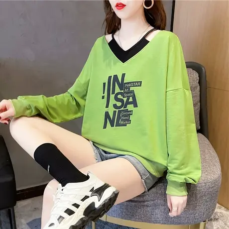 早秋装卫衣女春秋季韩版宽松v领露肩薄款外套ins设计感小众上衣潮商品大图