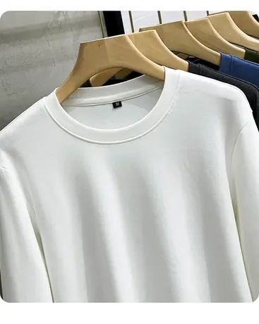240g重磅长袖t恤 男纯棉厚实修身纯色白色春秋卫衣日系圆领打底衫商品大图
