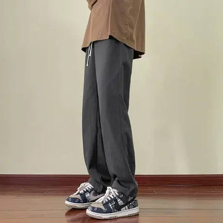 美式工装裤男灰色阔腿裤宽松潮牌直筒裤子男士休闲裤男款大码长裤图片