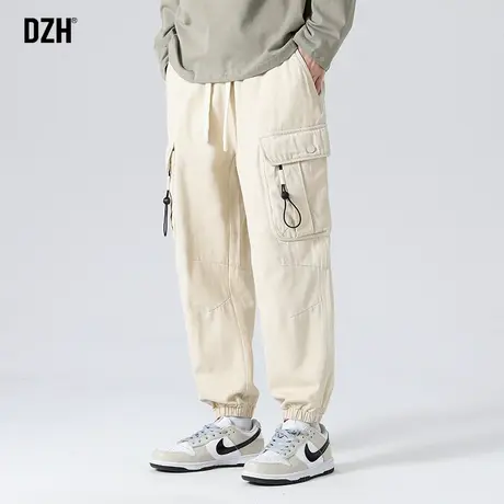 男士杏色工装裤男束脚宽松潮牌休闲长裤高街全棉裤子2023新款男裤商品大图