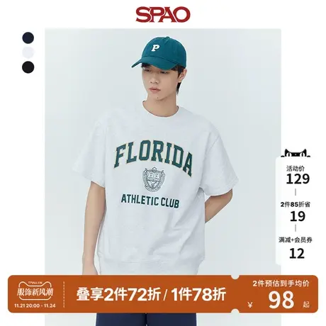 SPAO男士卫衣春季新款圆领短袖宽松字母印花卫衣SPMWD24H03商品大图