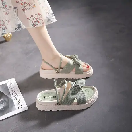 配裙子凉鞋女仙女风2024新款夏时尚网红爆款厚底ins潮罗马平底鞋商品大图