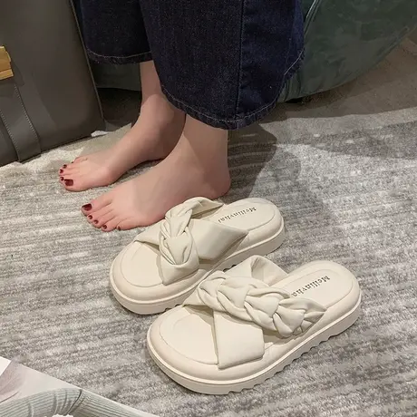 仙女风凉拖鞋女外穿2024夏季新款百搭厚底时尚海边度假沙滩一字拖商品大图