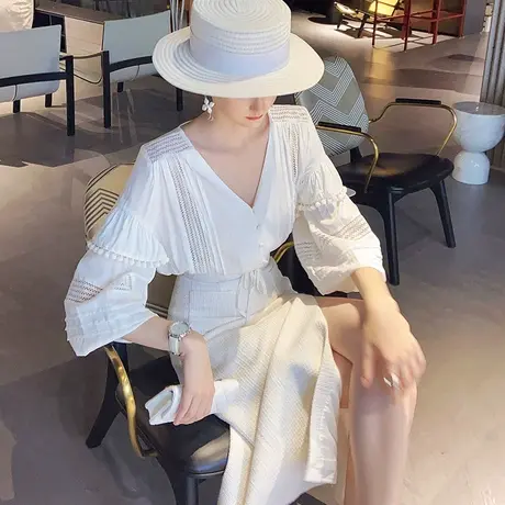 粉红大布娃娃新款气质时尚开衫女士原创设计感ins风白色衬衫春款商品大图