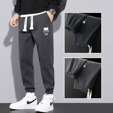 秋季春秋款九分休闲裤男士束脚宽松紧腰萝卜哈伦工装裤子夏季男裤商品大图