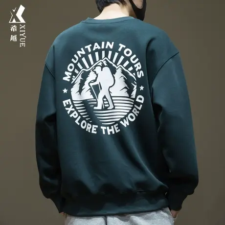 希越美式工装圆领卫衣男士冬季潮牌百搭宽松大码上衣重磅打底衫男商品大图