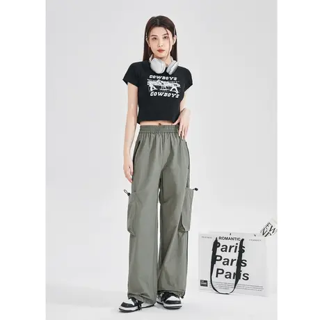 唐狮工装裤女美式复古宽松休闲裤秋季新百搭降落伞阔腿长裤商品大图