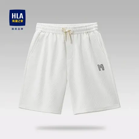 HLA/海澜之家2023热卖弹力松紧腰休闲中裤中腰直筒针织胶印裤子男图片