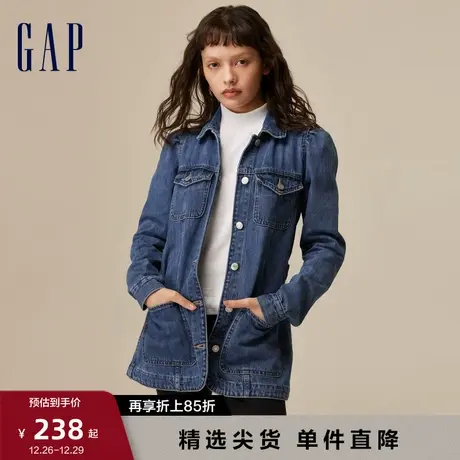 Gap女装秋季新款洋气泡泡袖收腰修身牛仔外套休闲潮流夹克754472图片