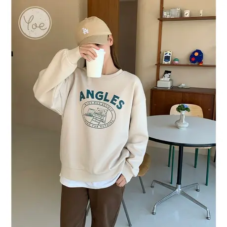 yoe套头卫衣女2023秋装奶白色美式学院风上衣女chic港风女款港味图片