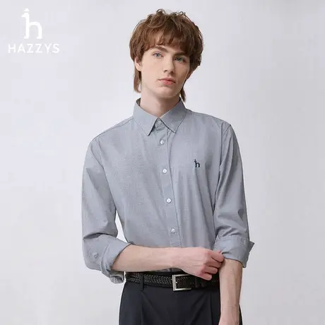 Hazzys哈吉斯春季新款男装长袖衬衫商务休闲棉衬衣纯色上衣外套潮图片