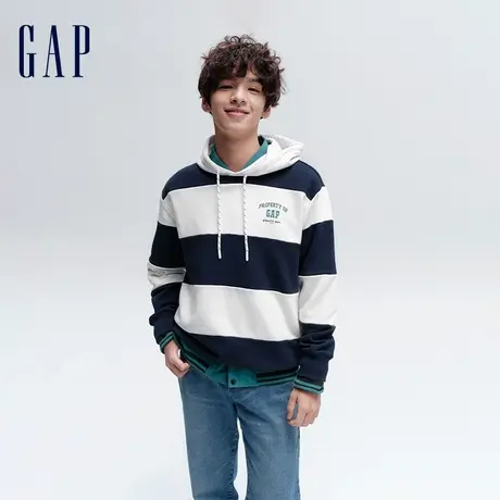 Gap男女装春季2024新款撞色条纹连帽卫衣休闲情侣装上衣885518商品大图