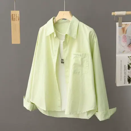浅绿色小个子穿搭短款衬衫外套女2024新款春衬衣别致漂亮小衫上衣图片