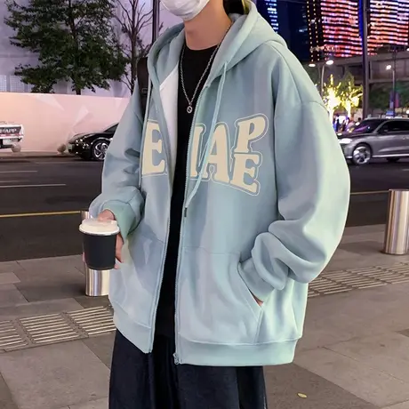 美式连帽卫衣外套男春秋季高街ins潮牌高级感vintage休闲拉链开衫商品大图