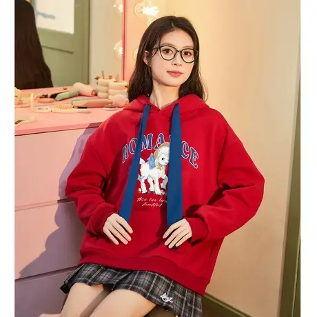 唐狮2024早春新款卫衣女连帽宽松美式秋冬款慵懒风套头上衣2.2图片