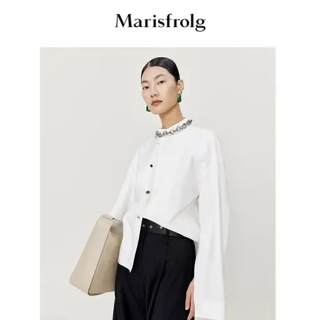 【陶瓷扣】玛丝菲尔22年夏季新款白色时尚气质衬衫上衣图片
