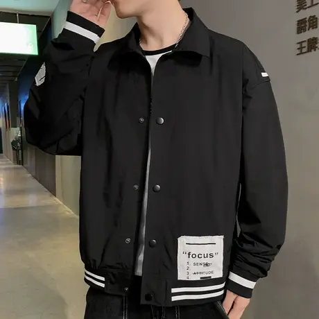 男士外套2024年春秋新款上衣翻领工装夹克男潮牌青少年港风上衣服图片