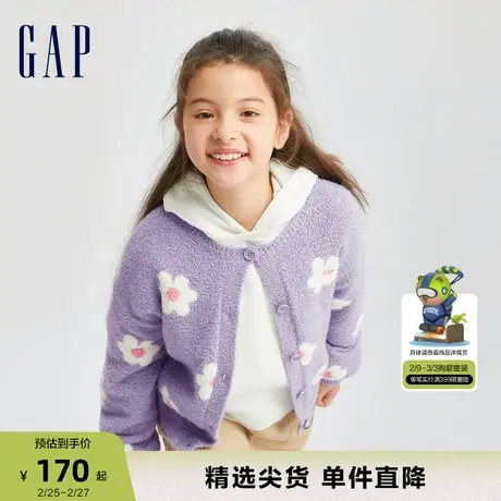 Gap女童春秋LOGO时髦雪尼尔毛衣儿童装洋气舒适棉花糖开衫719098商品大图