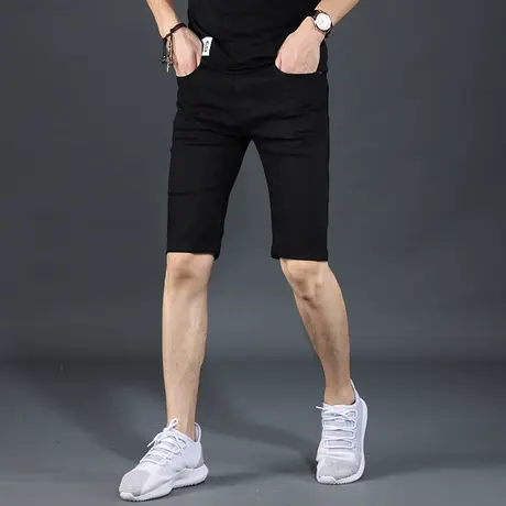 夏季薄款纯黑色牛仔短裤男五分裤潮流修身2023新款夏天男士中裤商品大图