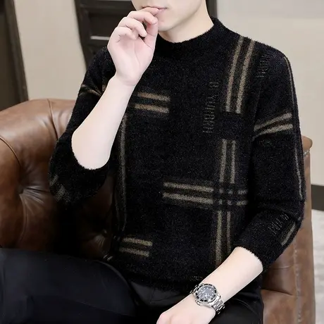 水貂绒毛衣男半高领秋冬季打底针织衫潮流百搭加厚保暖冬装上衣服商品大图