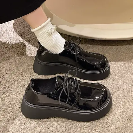 网红同款厚底大头小皮鞋女英伦松糕厚底德比鞋复古日系增高小单鞋图片