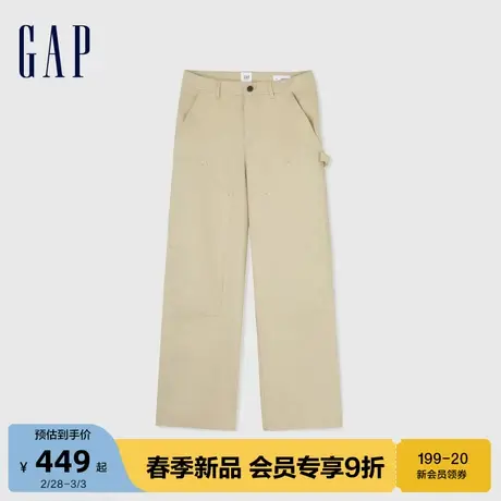 Gap女装2024春季新款纯色直筒卡其布工装裤简约百搭休闲裤872552商品大图