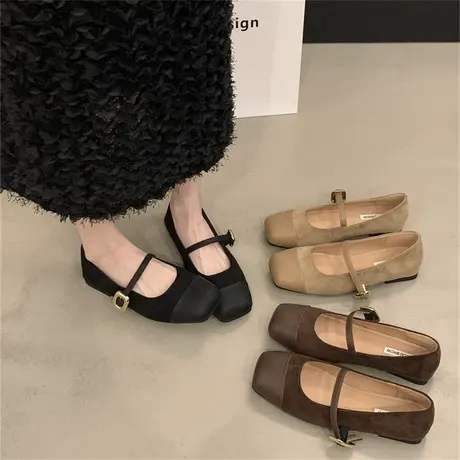 仙女风温柔法式单鞋女春秋2023新款平底孕妇一脚蹬软底奶奶豆豆鞋商品大图