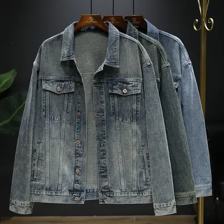 秋季男款宽松排扣翻领牛仔外套春秋款美式痞帅夹克长袖上衣服工装图片