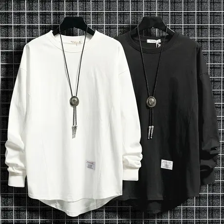 潮牌男士长袖t恤纯棉2022秋冬季潮流衣服打底衫宽松圆领加绒卫衣图片