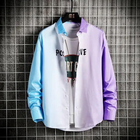 秋季潮牌长袖衬衫男韩版潮流帅气休闲衬衣渐变色ins寸衫外套学生商品大图