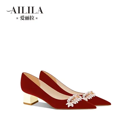 爱丽拉粗跟红色婚鞋女2023新款中式秀禾新娘敬酒鞋舒适大码不累脚商品大图