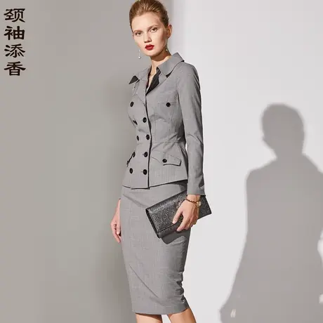 颈袖添香2023春秋装新款时尚OL装套裙修身羊毛职场气质女装商品大图