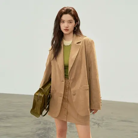 omont蛋挞家 复古麂皮绒西装外套女秋冬2023新宽松高级感西服上衣商品大图