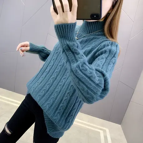 麻花毛衣女宽松外穿春秋装2023年新款女上衣洋气高领针织打底衫女图片
