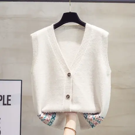 v领针织开衫马甲背心女2023秋装新款宽松外穿马夹外搭毛衣坎肩潮图片