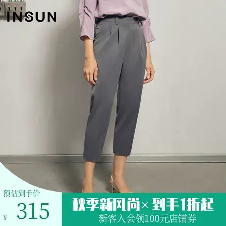 恩裳夏季时尚简约商务都市轻熟风灰色修身休闲裤烟管裤女商品大图
