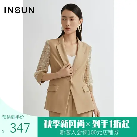 恩裳夏时尚干练气质拼接蕾丝网纱袖通勤西装外套图片