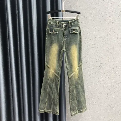怀旧复古小众设计感牛仔微喇裤女2023秋季新款高腰显瘦磨白喇叭裤图片