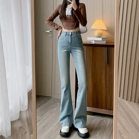 水洗微喇叭牛仔裤女2023年新款夏季高腰显瘦女士百搭高街马蹄裤子商品大图