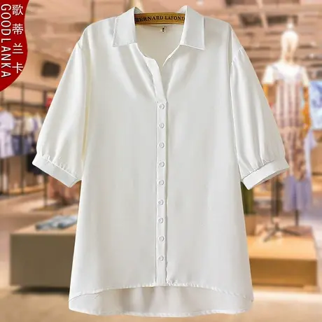 40-50岁中年妈妈夏装短袖衬衣大码宽松显瘦上衣时尚女士白衬衫女图片