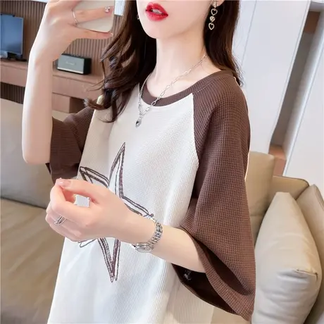 小众设计感短袖t恤女2023新款夏季韩版宽松大码小个子撞色上衣服图片
