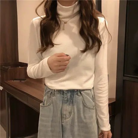 金丝绒打底衫女秋冬季加绒加厚长袖T恤保暖德绒内搭高领上衣百搭商品大图