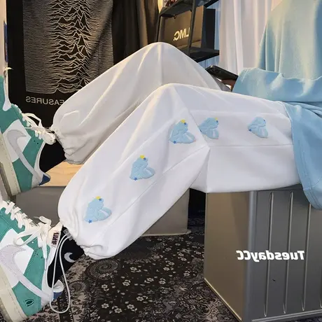 休闲裤子女潮ins高街春秋冬薄款小个子宽松设计感运动裤束脚卫裤商品大图