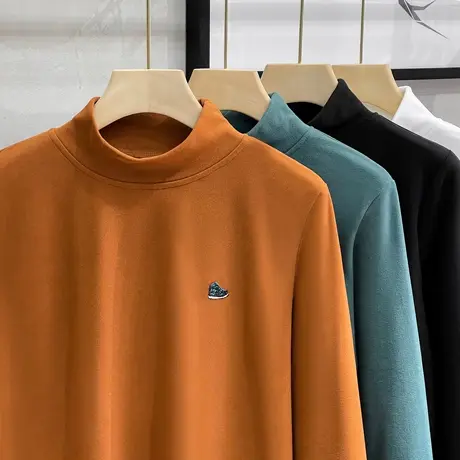 德绒T恤长袖男士打底衫加绒加厚潮流双面绒保暖秋衣圆领2023冬季商品大图