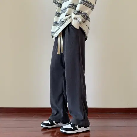 男士休闲裤春秋冬季2023新款直筒宽松潮牌卫裤灯芯绒裤子运动阔腿商品大图