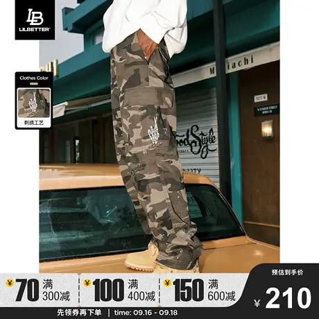Lilbetter迷彩工装裤男2023新款美式休闲裤运动长裤户外直筒裤子商品大图