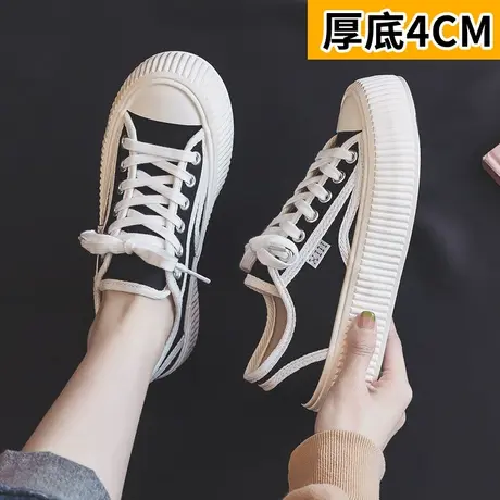厚底帆布鞋女2023新款夏季小白鞋小香风百搭板鞋爆款透气饼干鞋子商品大图