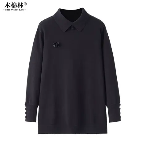 木棉林加肥加大春秋气质针织衫毛衣中老年妈妈保暖显瘦打底衫上衣商品大图