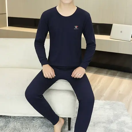 男士纯棉秋衣秋裤套装长袖T恤长裤两件套保暖内衣秋冬男装打底衫商品大图