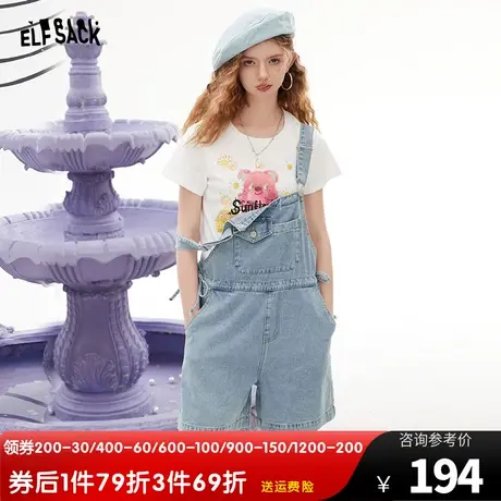 妖精的口袋牛仔背带裤女2023夏季新款短裤宽松阔腿小个子显瘦裤子图片